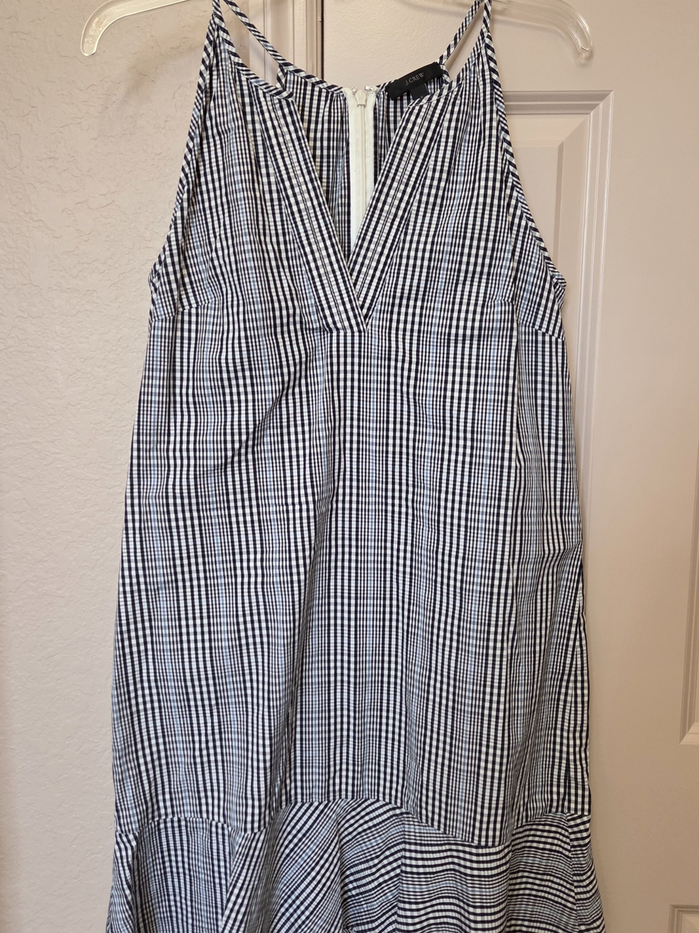 J.Crew Navy Gingham Ruffle Hem Dress